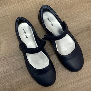 Lands End Girls Navy Blue Mar Jane Shoes w/ Velcro Strap